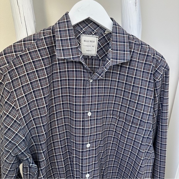 Billy Reid Men's Plaid Shirt - Blue and White SZ Large - Picture 12 of 13